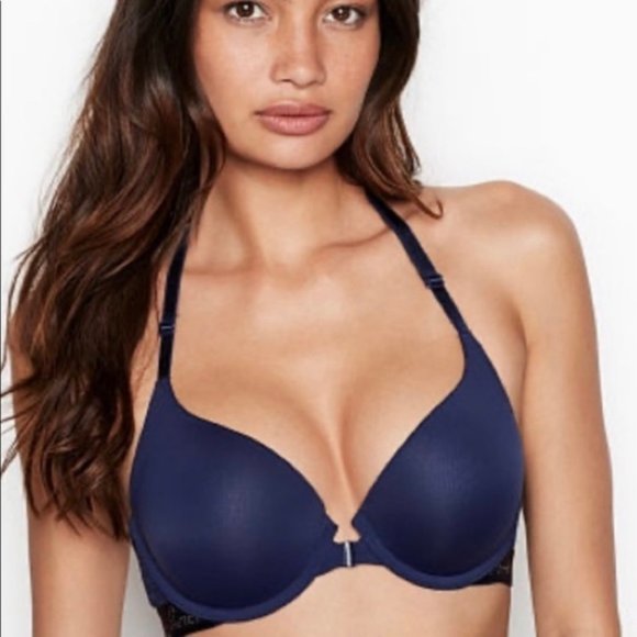 Victoria's Secret Lined Perfect Coverage Front Close Racerback Blue Bra 32DD - Picture 1 of 15